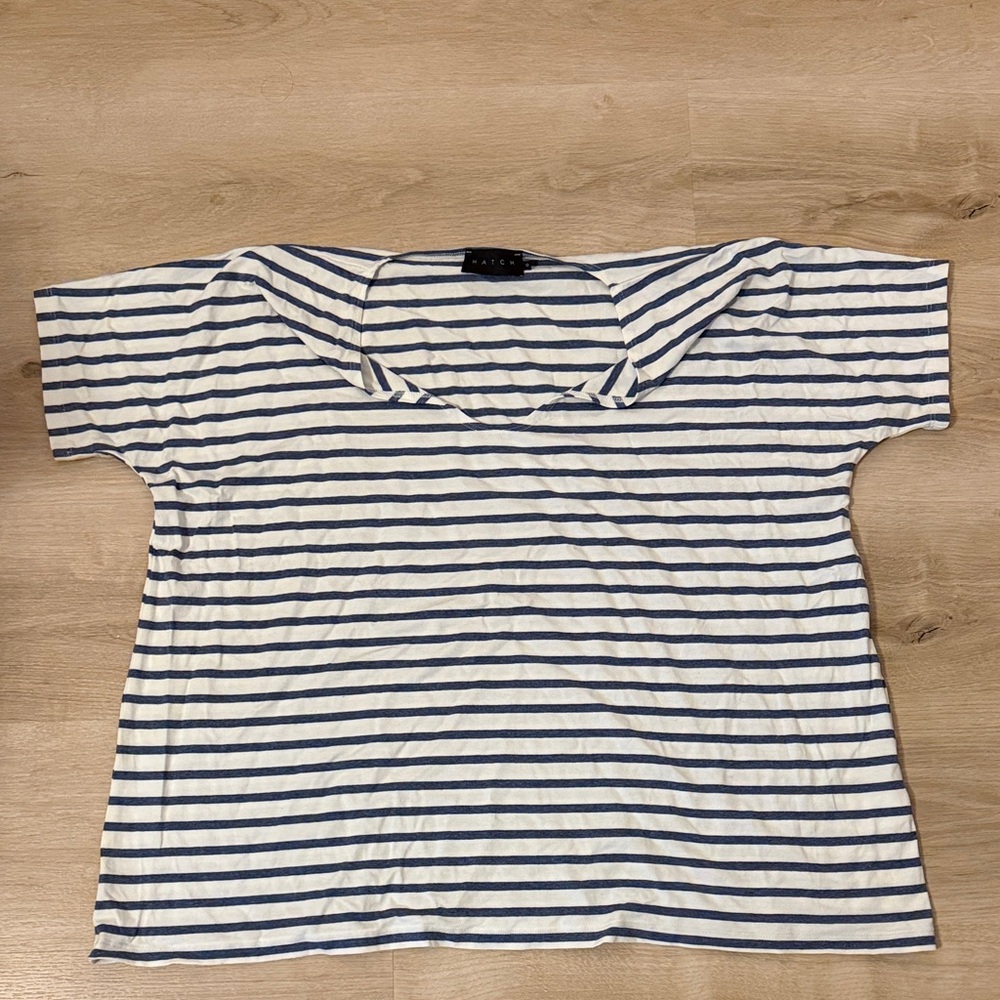 Hatch Collection Maternity Striped Navy and White Women's Top